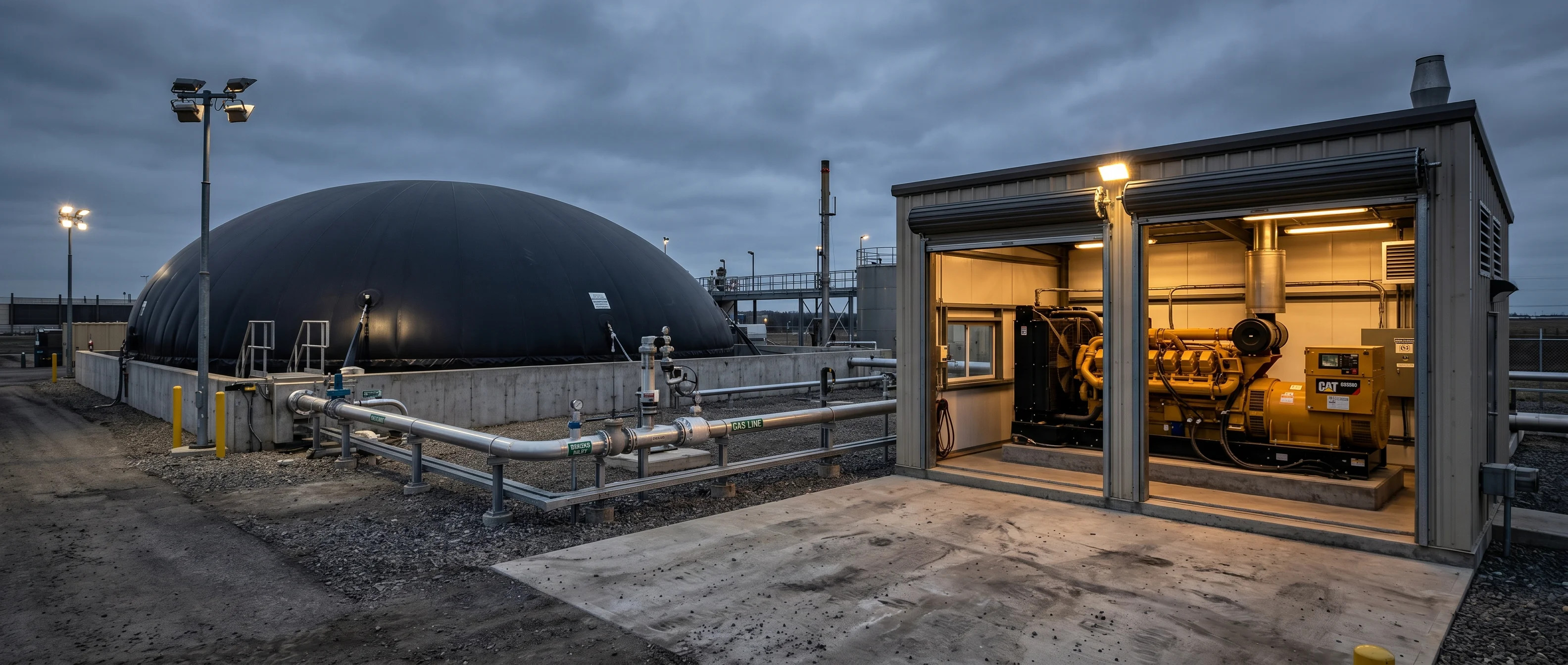Planta de biogás con laguna cubierta y generación eléctrica