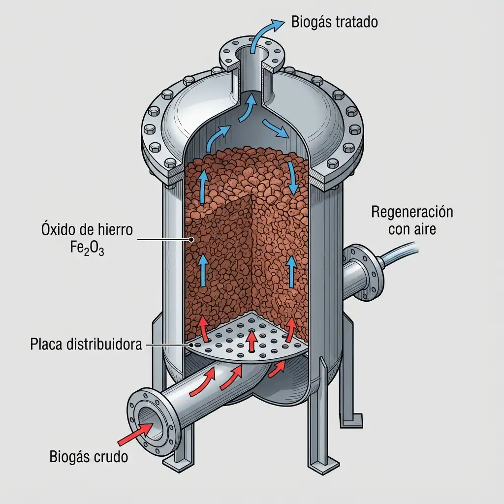 Diagrama isométrico de desulfurador con óxido de hierro Fe2O3