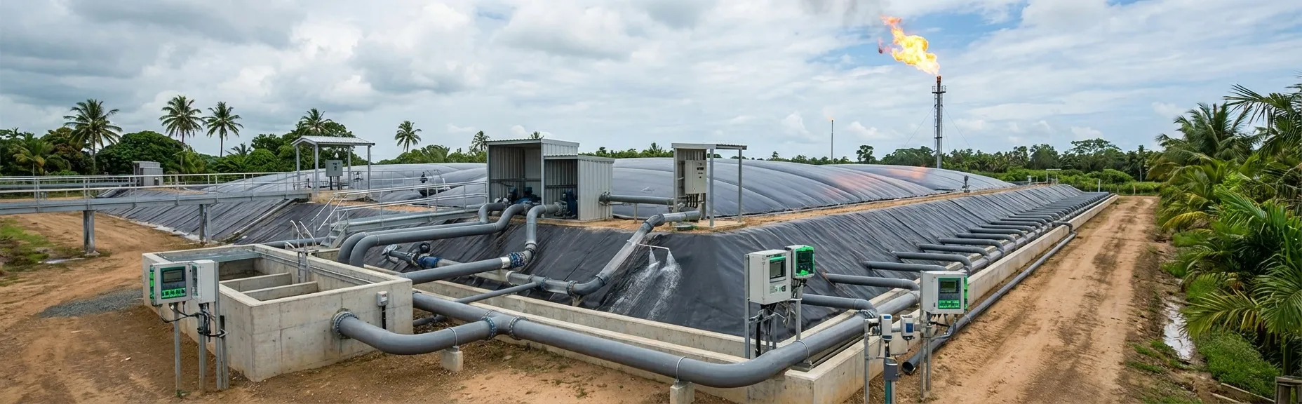 Planta de biogás moderna con digestores anaeróbicos y sistema de monitoreo